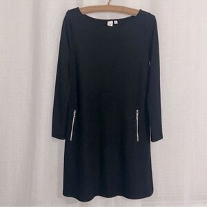 GAP MP Black Textured Knit A Line Zip Pockets Long Sleeve Dress